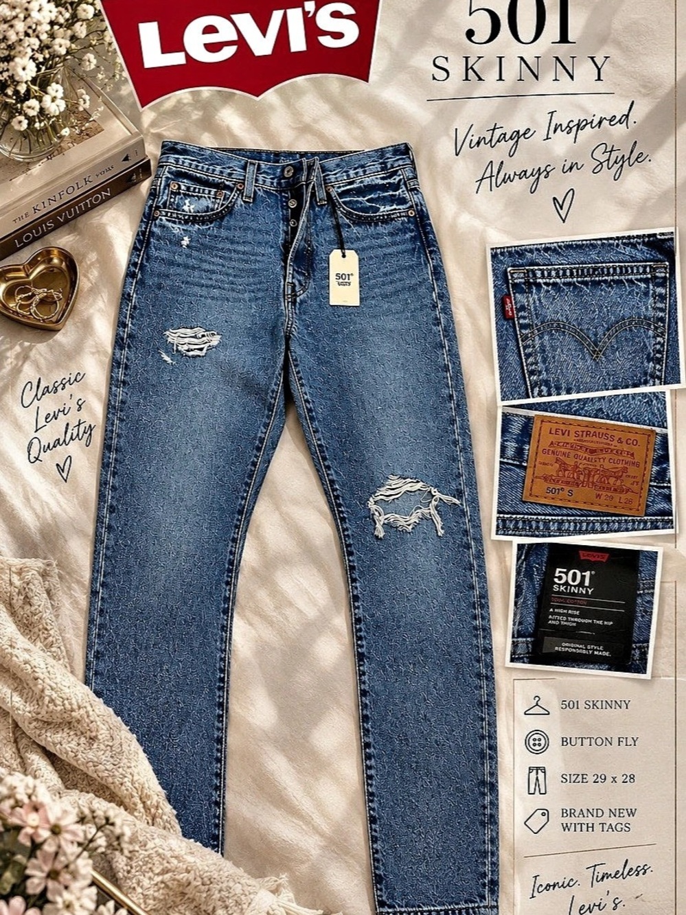 Levi’s 501 Skinny Jeans NWT | Button Fly | Distressed | 29x28